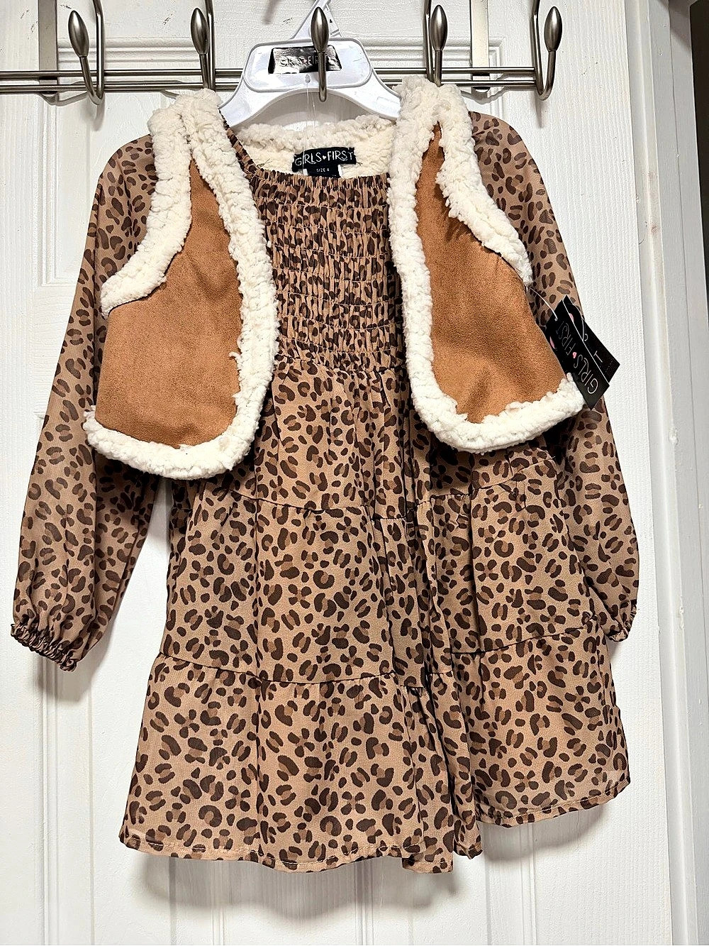 Girls First Girls' Leopard Print Dress Set Size 4 NWT
